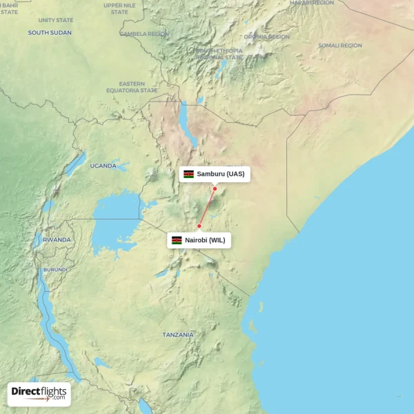 Samburu - Nairobi direct flight map