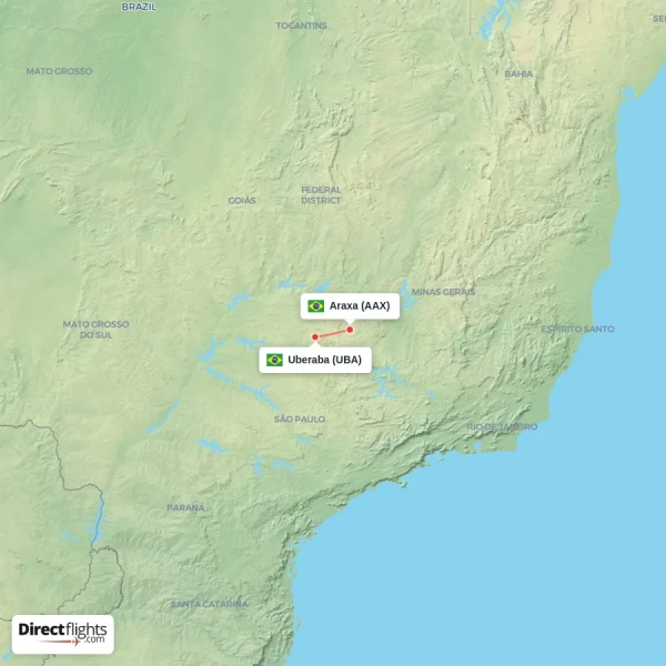 Uberaba - Araxa direct flight map