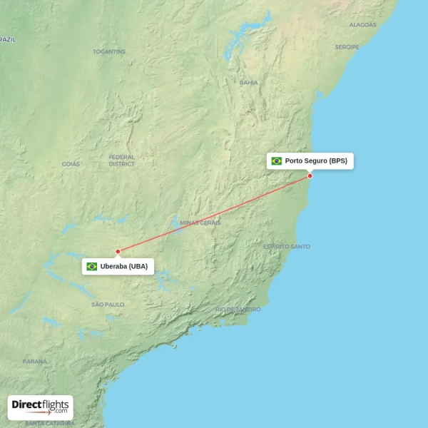 Uberaba - Porto Seguro direct flight map