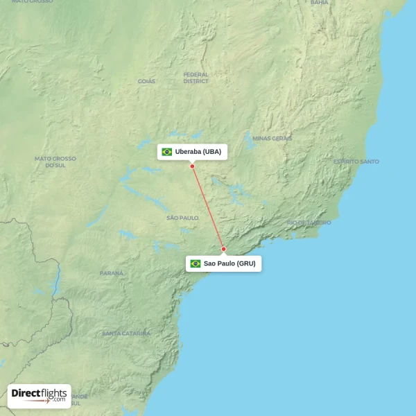 Uberaba - Sao Paulo direct flight map