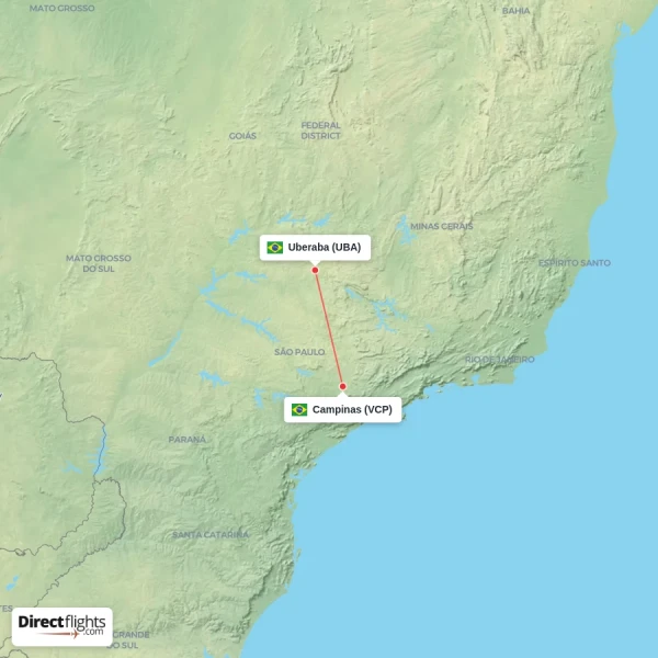 Uberaba - Campinas direct flight map