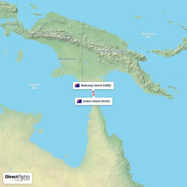 Mabuiag Island - Kubin Island direct flight map