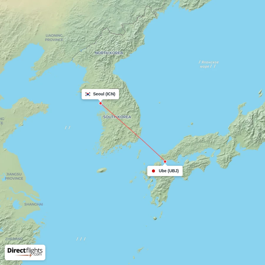 UBJ - ICN route map