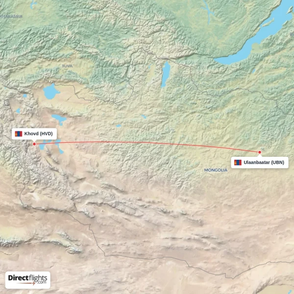 Ulaanbaatar - Khovd direct flight map