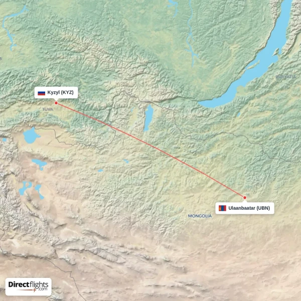 Ulaanbaatar - Kyzyl direct flight map