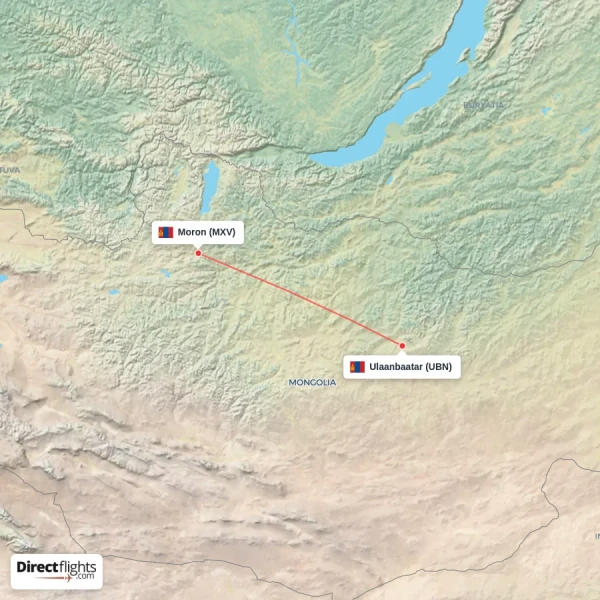 Ulaanbaatar - Moron direct flight map