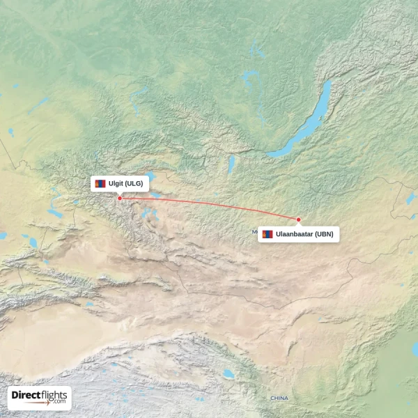 Ulaanbaatar - Ulgit direct flight map