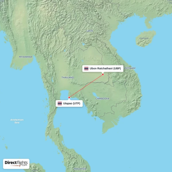 Ubon Ratchathani - Utapao direct flight map