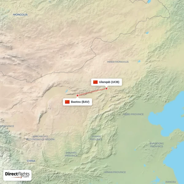 Ulanqab - Baotou direct flight map