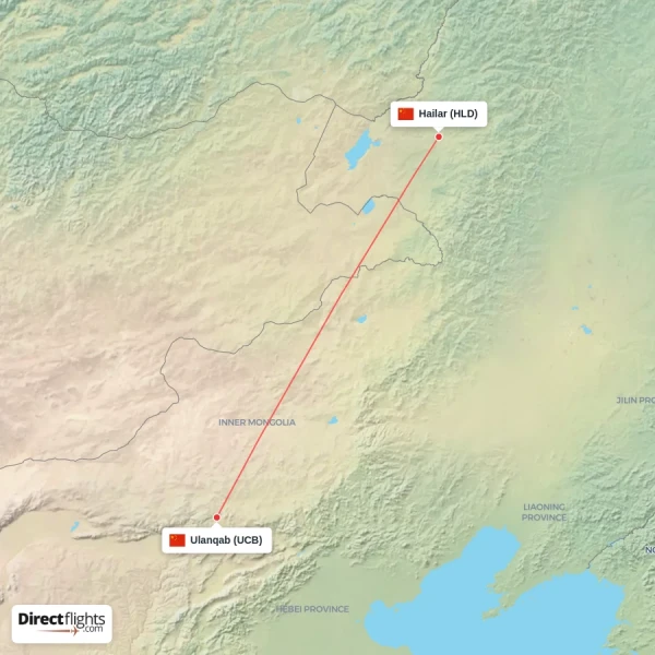 Ulanqab - Hailar direct flight map