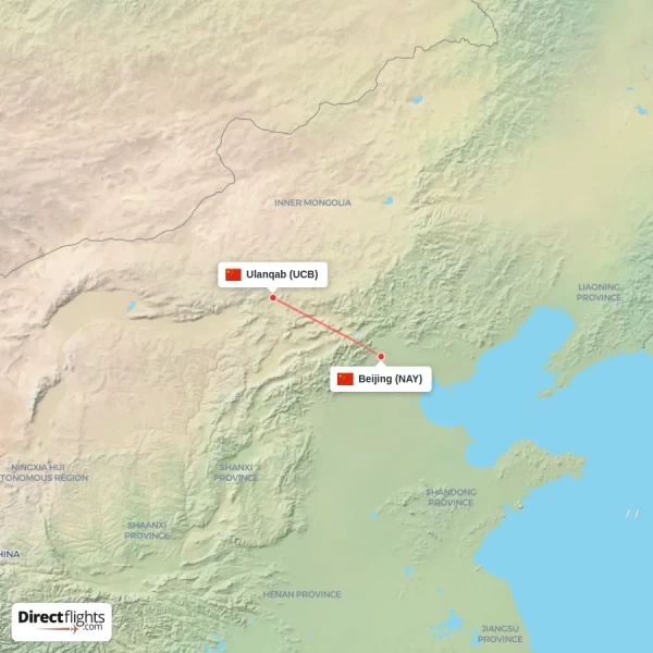 Ulanqab - Beijing direct flight map