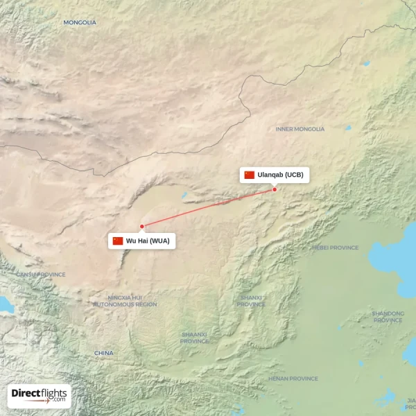 Ulanqab - Wu Hai direct flight map