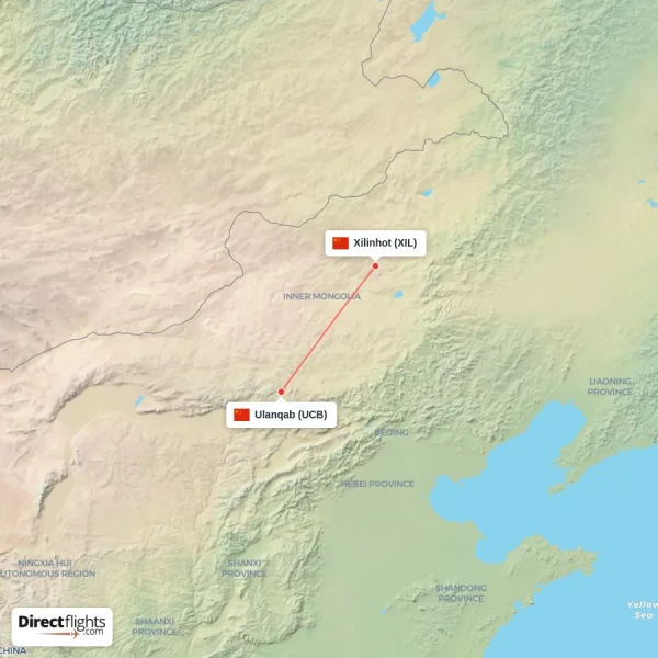 Ulanqab - Xilinhot direct flight map