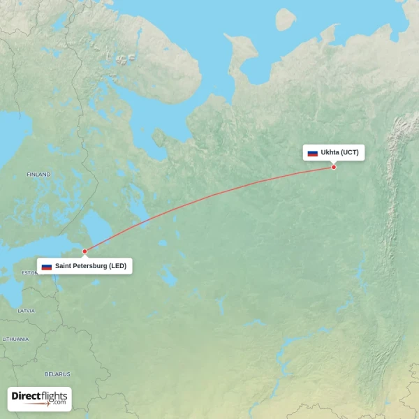 Ukhta - Saint Petersburg direct flight map