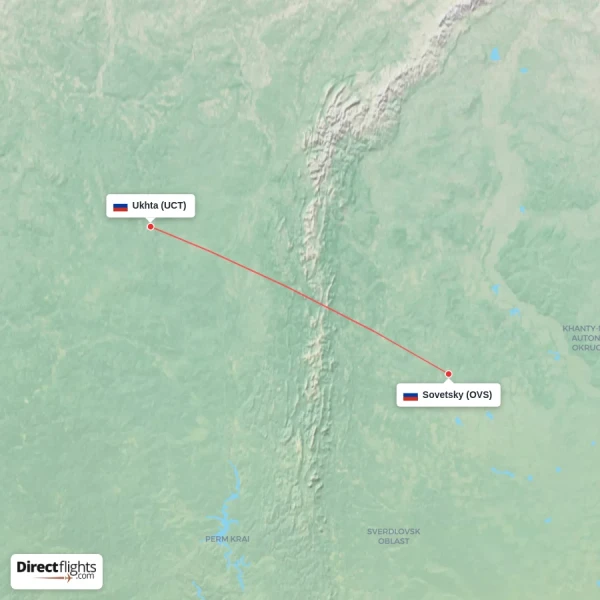 Ukhta - Sovetsky direct flight map