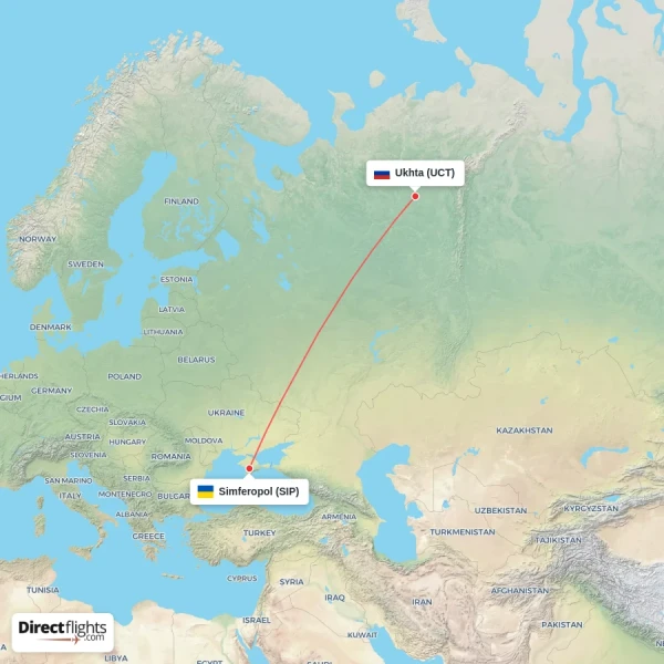 Ukhta - Simferopol direct flight map
