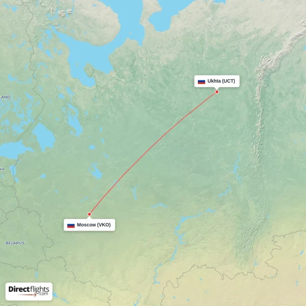 Ukhta - Moscow direct flight map