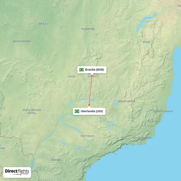 Uberlandia - Brasilia direct flight map