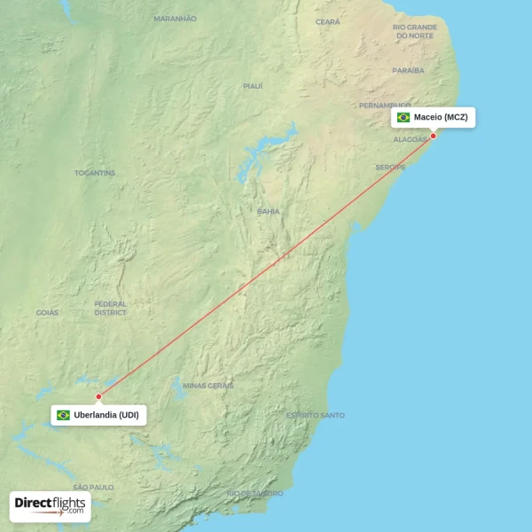 Uberlandia - Maceio direct flight map