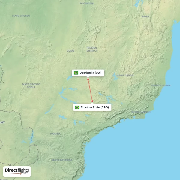 Uberlandia - Ribeirao Preto direct flight map
