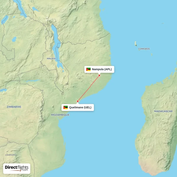 Quelimane - Nampula direct flight map