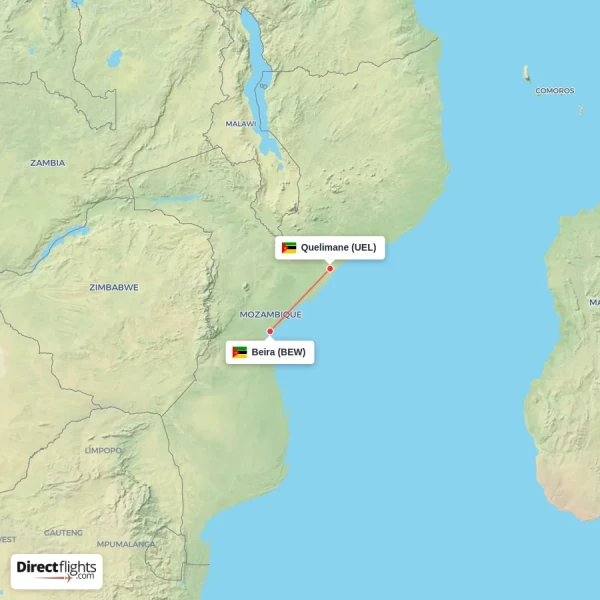Quelimane - Beira direct flight map