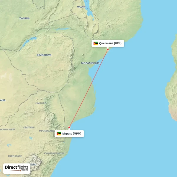Quelimane - Maputo direct flight map
