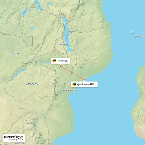 Quelimane - Tete direct flight map