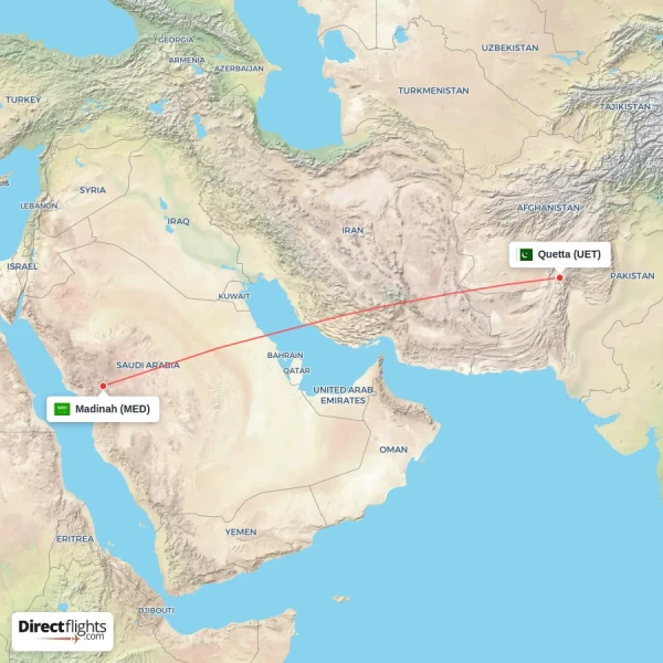 Quetta - Madinah direct flight map