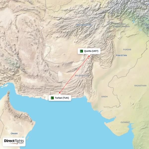 Quetta - Turbat direct flight map