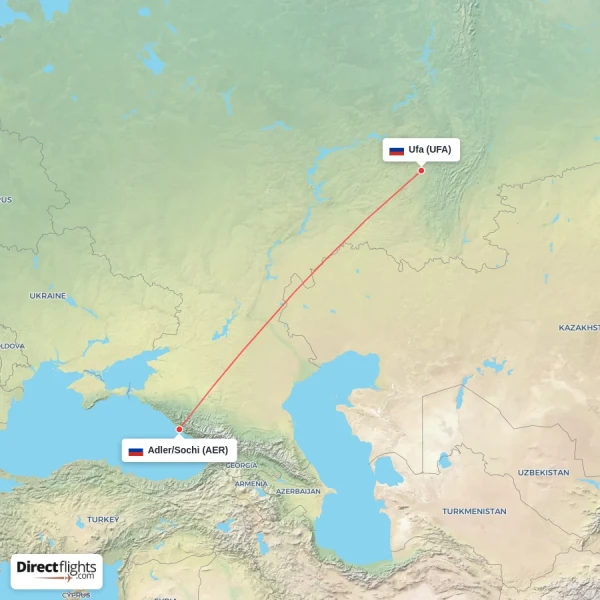 Ufa - Adler/Sochi direct flight map