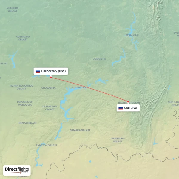 Ufa - Cheboksary direct flight map
