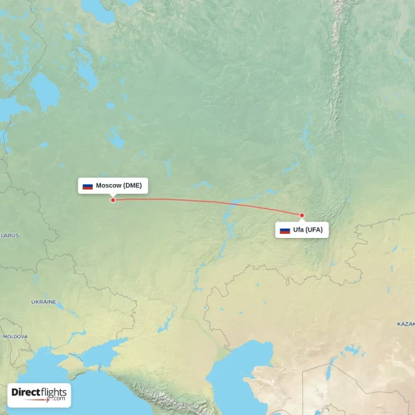 Ufa - Moscow direct flight map