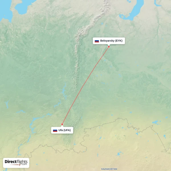 Ufa - Beloyarsky direct flight map