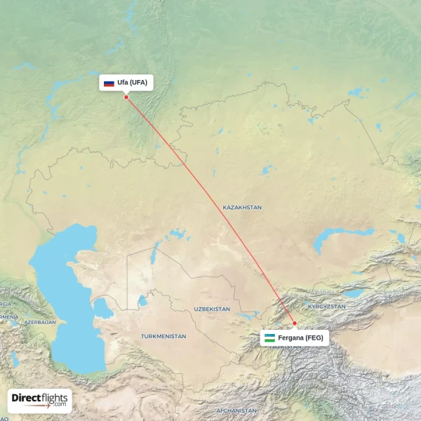 Ufa - Fergana direct flight map