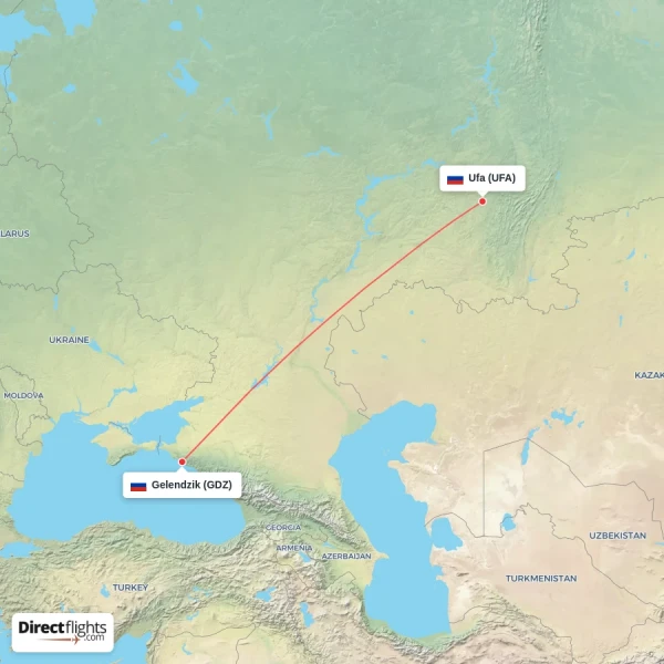 Ufa - Gelendzik direct flight map