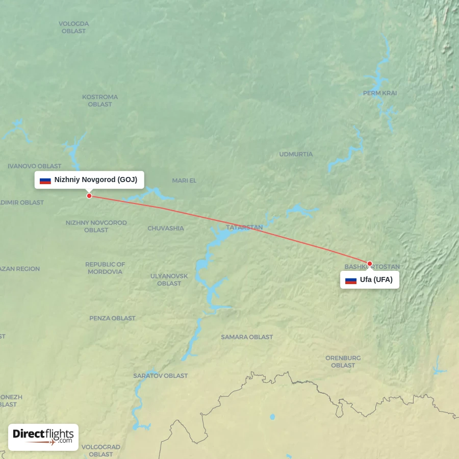 UFA - GOJ route map