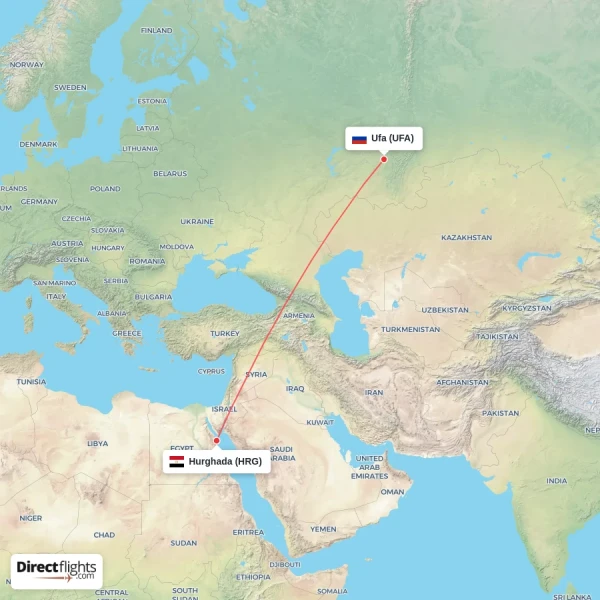 Ufa - Hurghada direct flight map