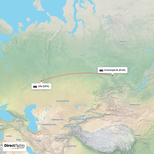 Ufa - Krasnojarsk direct flight map