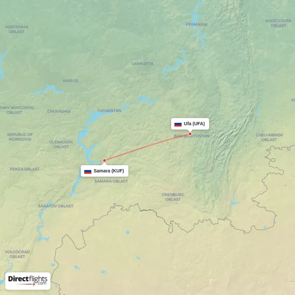 Ufa - Samara direct flight map