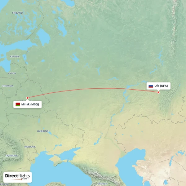 Ufa - Minsk direct flight map