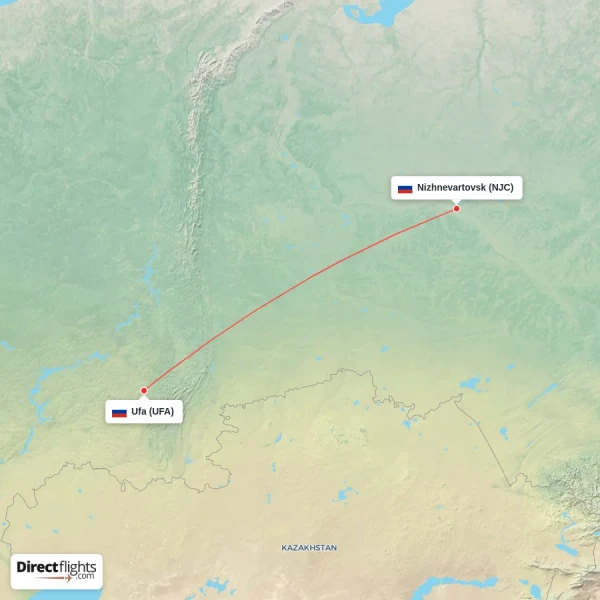 Ufa - Nizhnevartovsk direct flight map