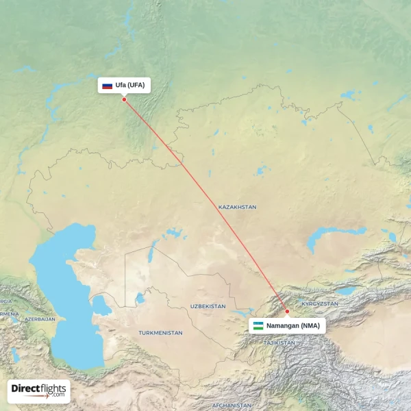 Ufa - Namangan direct flight map