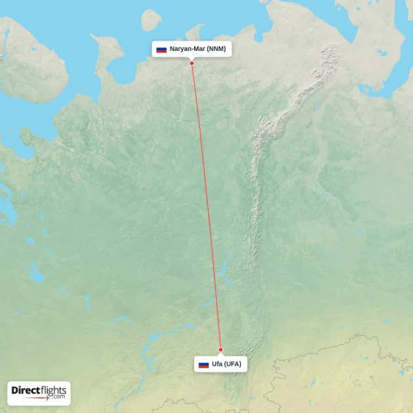 Ufa - Naryan-Mar direct flight map