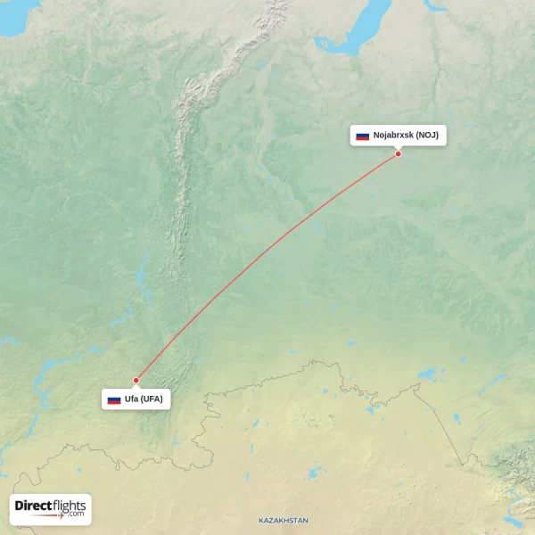Ufa - Nojabrxsk direct flight map
