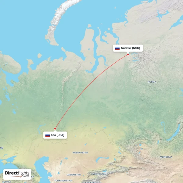 Ufa - Noril'sk direct flight map