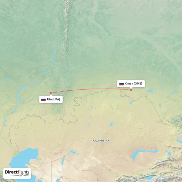 Ufa - Omsk direct flight map