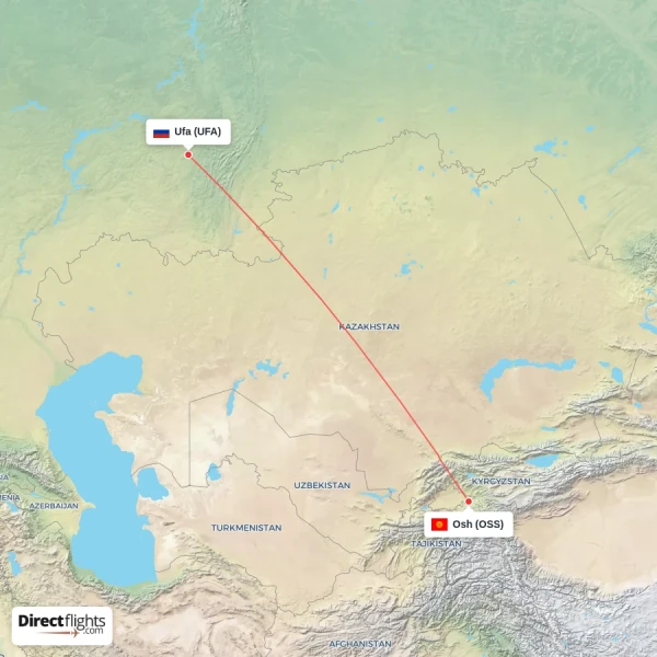 Ufa - Osh direct flight map