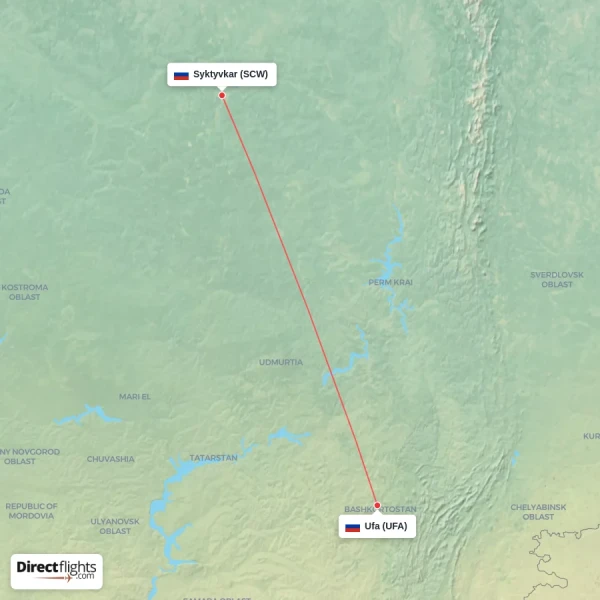 Ufa - Syktyvkar direct flight map