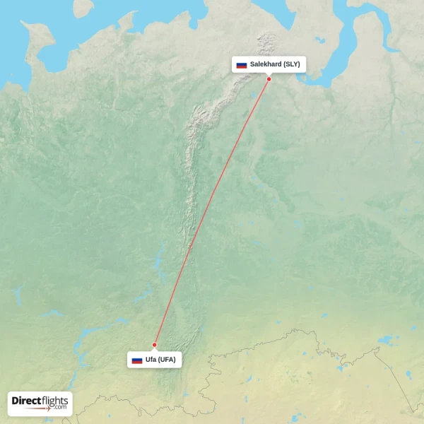 Ufa - Salekhard direct flight map
